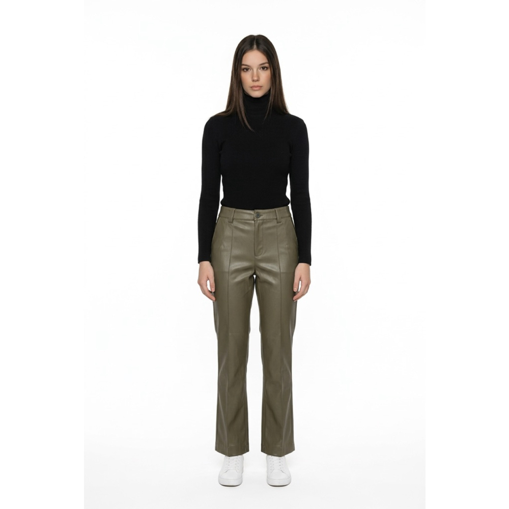Women's ZARA Olive Faux Leather Trousers XS Sleek Modern Edgy Minimalist‎ Urban